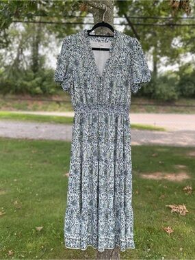 max studio elbow length sleeve print tiered maxi dress Max Studio + Elbow Length Sleeve Print Tiered Maxi Dress